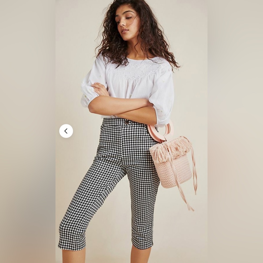 Anthropologie Black & White Gingham Capri Pedal Pusher Pants - Picture 5 of 16